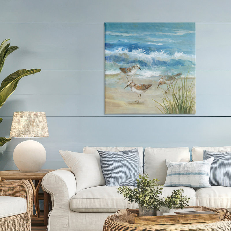 «Beach Sandpiper Gathering», toile par Nan, H 36 po x l 36 po