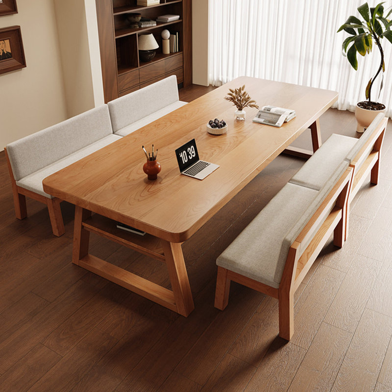 Bureau rectangulaire en bois massif Burlywood, 29.53"H×86.61"L×35.43"W