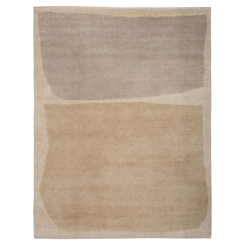 Abstract Contemporary Wool Rug, Natural