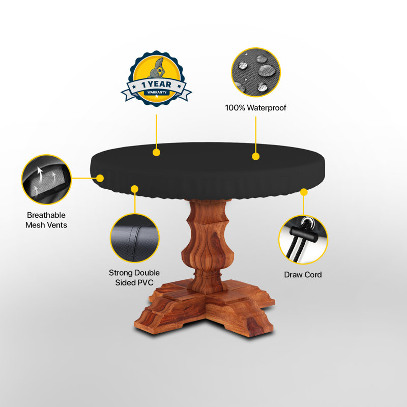 Seal Skin Covers Outdoor Round Table Top Cover, Heavy-duty Elite Pvc Waterproof & Uv-resistant Material, All-weather Protection For Patio Furniture (black, 36"dia X 4"h)