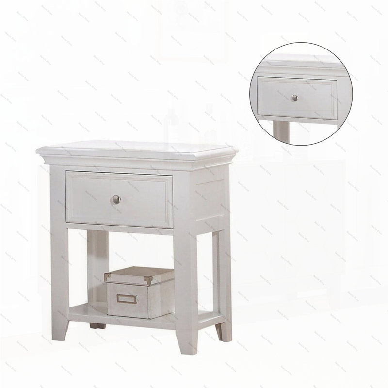 1 Drawer and Open Bottom Shelf Wooden Nightstand in White Finish