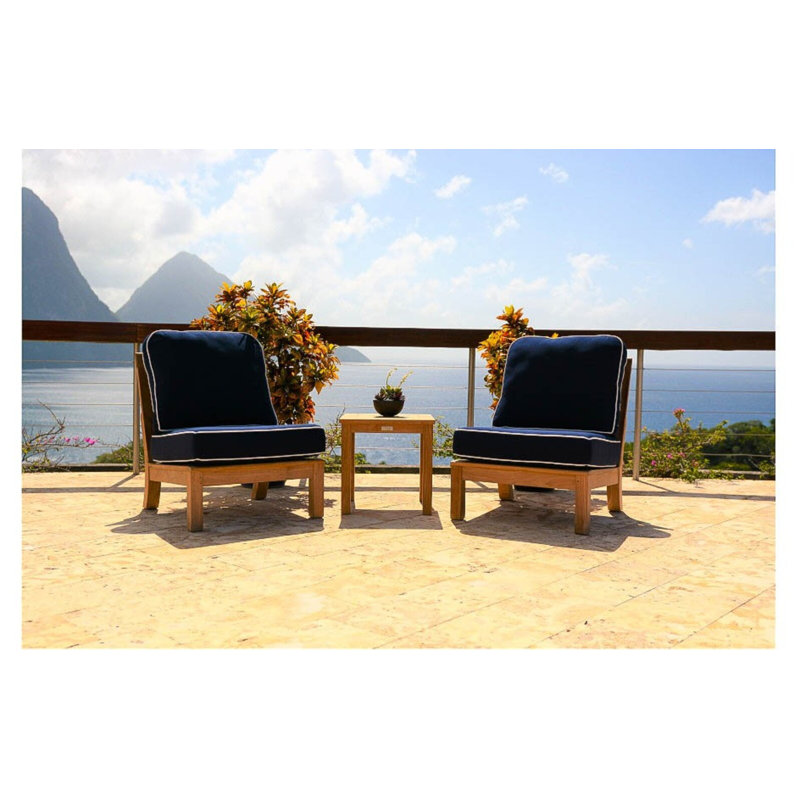 Monterey Sectional Armless Teak Outdoor Chair, Cast Lagoon Sunbrella® Plainweave