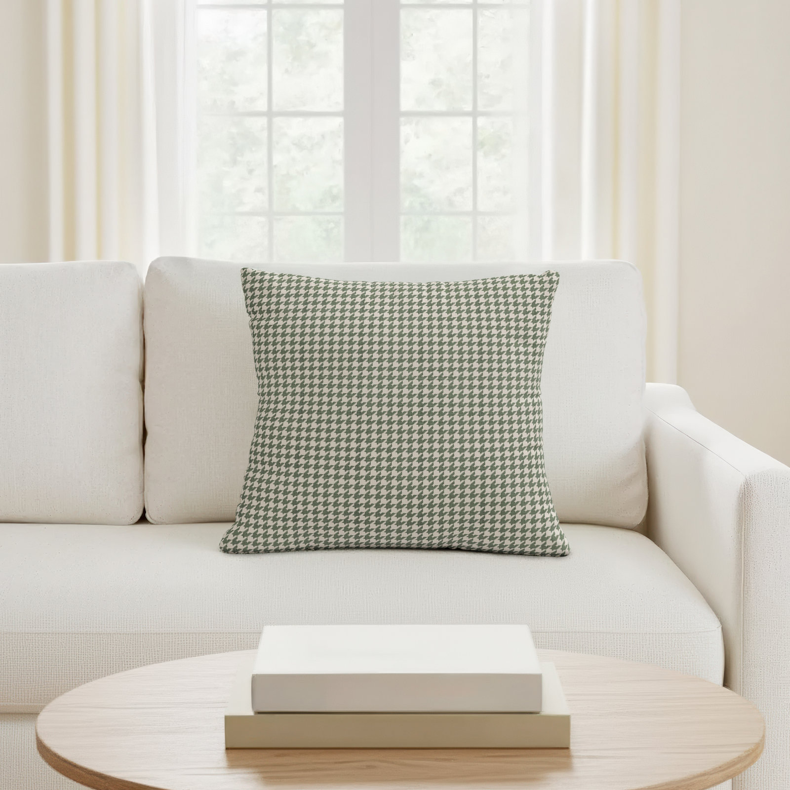 Arkins 22" x 22" Cotton Pillow Cover, 22, Feather, Green/White