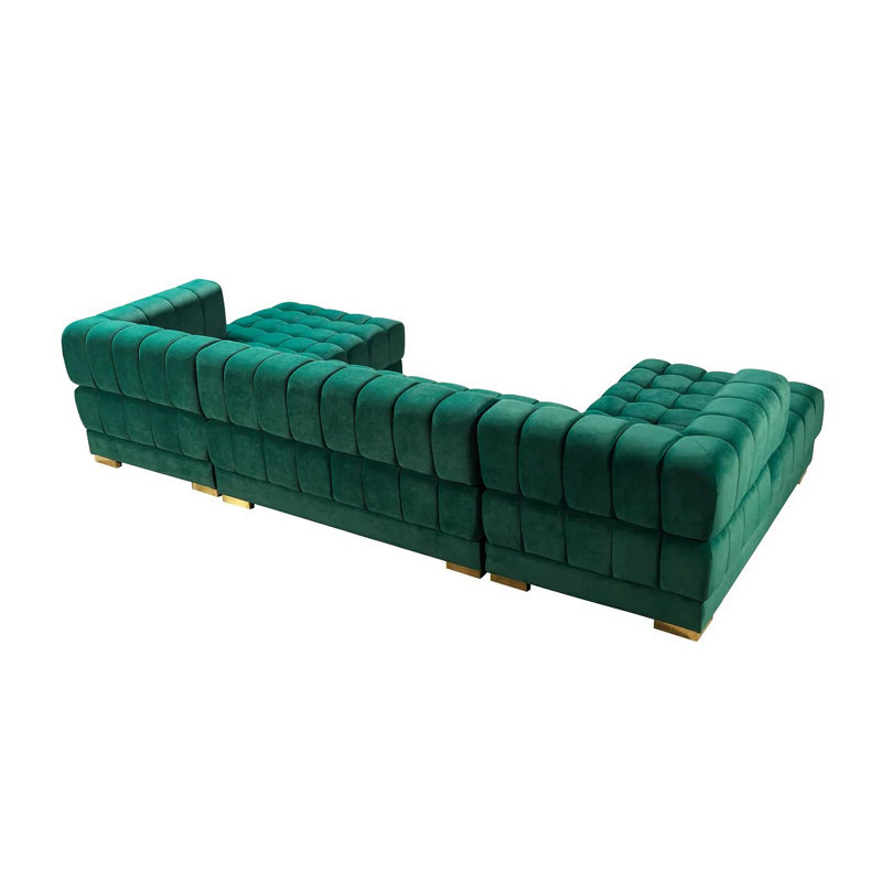 Ariana Velvet Double Chaise Sectional, Green Velvet