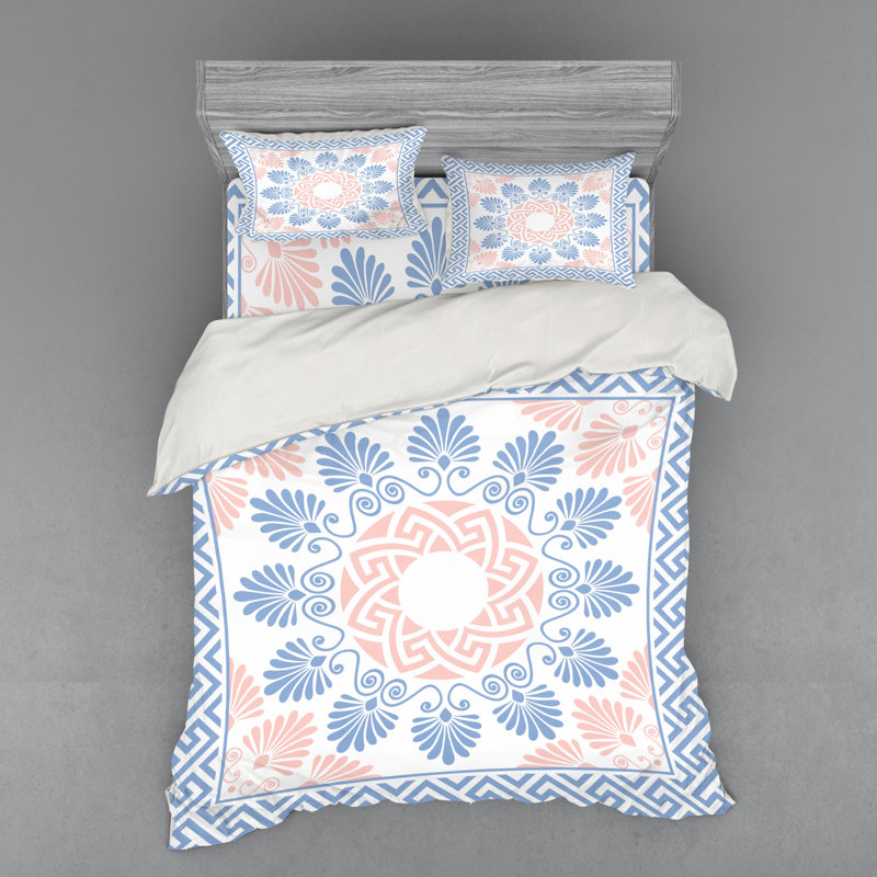 Ensemble de housse de couette éclectique en microfibre bleu / blanc, Housse de couette grand + 3 pièces supplémentair