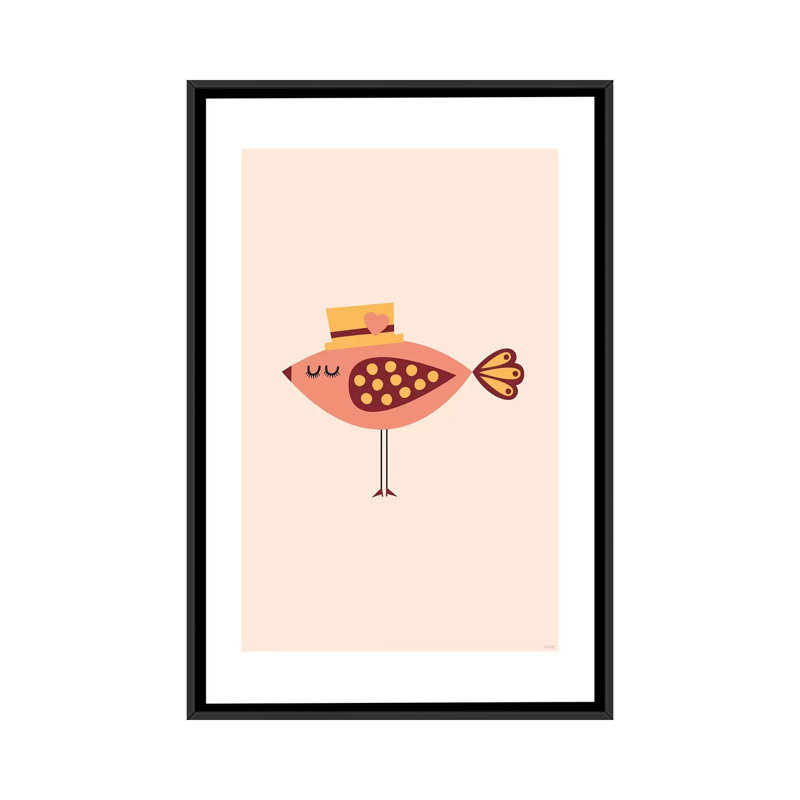 « oiseau orange », impression sur toile tendue, H 60 po x l 40po x P 1,5 po, Toile avec cadre noir, Pas de tapis
