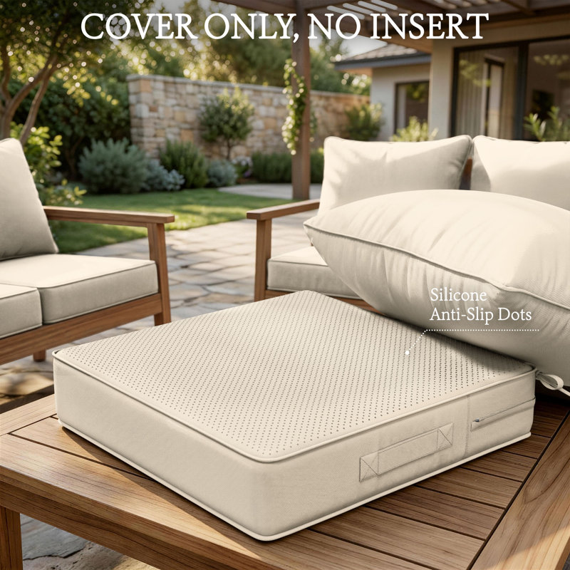 Housse de coussin de siège d'extérieur pour patio avec fond antidérapant, 1, L 24 po x P 24 po, Crème