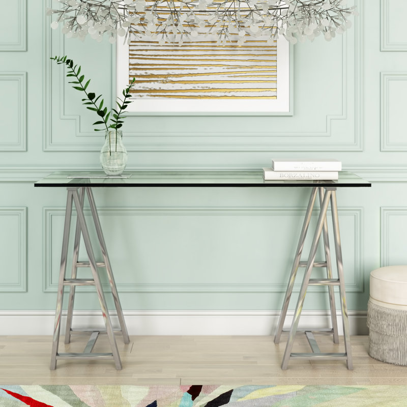 Miquisha Glass Top Metal Base Writing Desk