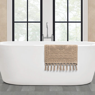 French Connection Nellore Fringe Machine Washable Cotton Bath Rug