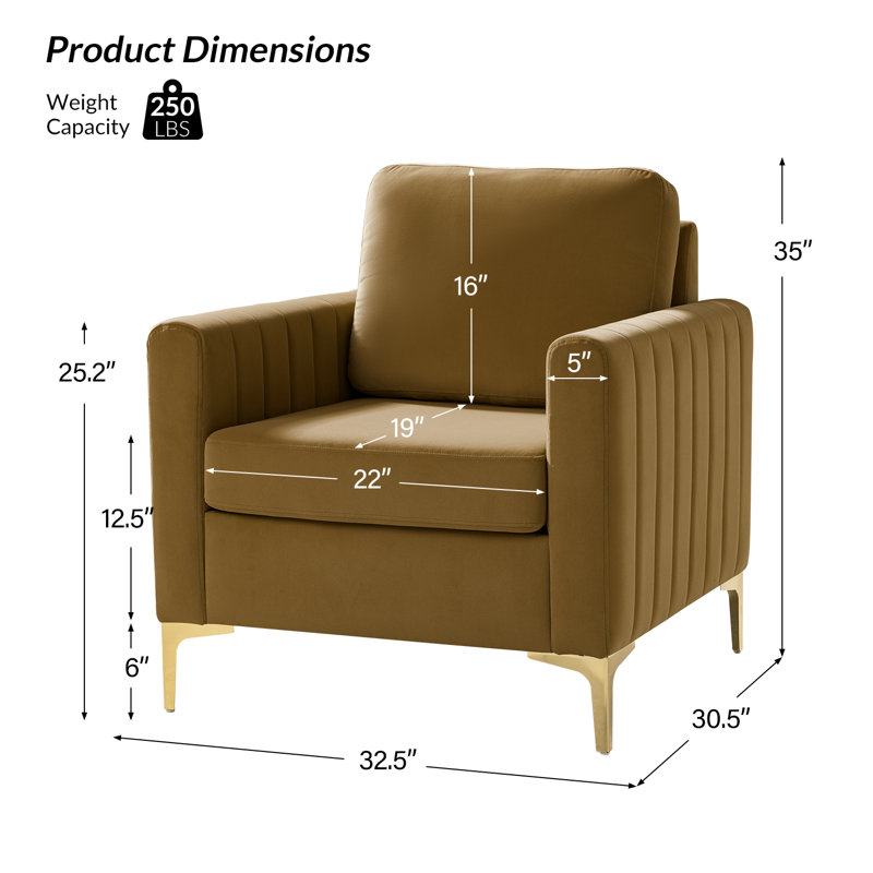 Fauteuil club en velours capitonné Gillette, Doré