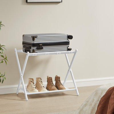 Porte-bagages pour chambre d'amis, support de valise avec tablette de rangement, structure en acier, pliable pour un rangement facile, hôtel, chambre à coucher