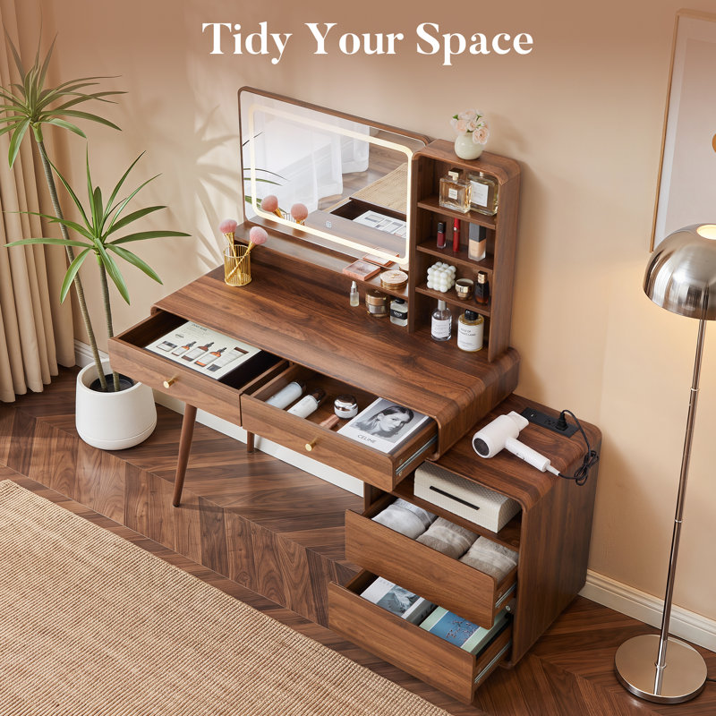 4 Drawers  Makeup Vanity with Lighted Mirror & Charging Station 