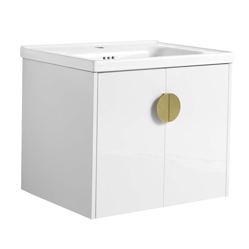 Ensemble de meuble-lavabo simple 18,5 po avec plateau en céramique Zobia, Blanc lustré
