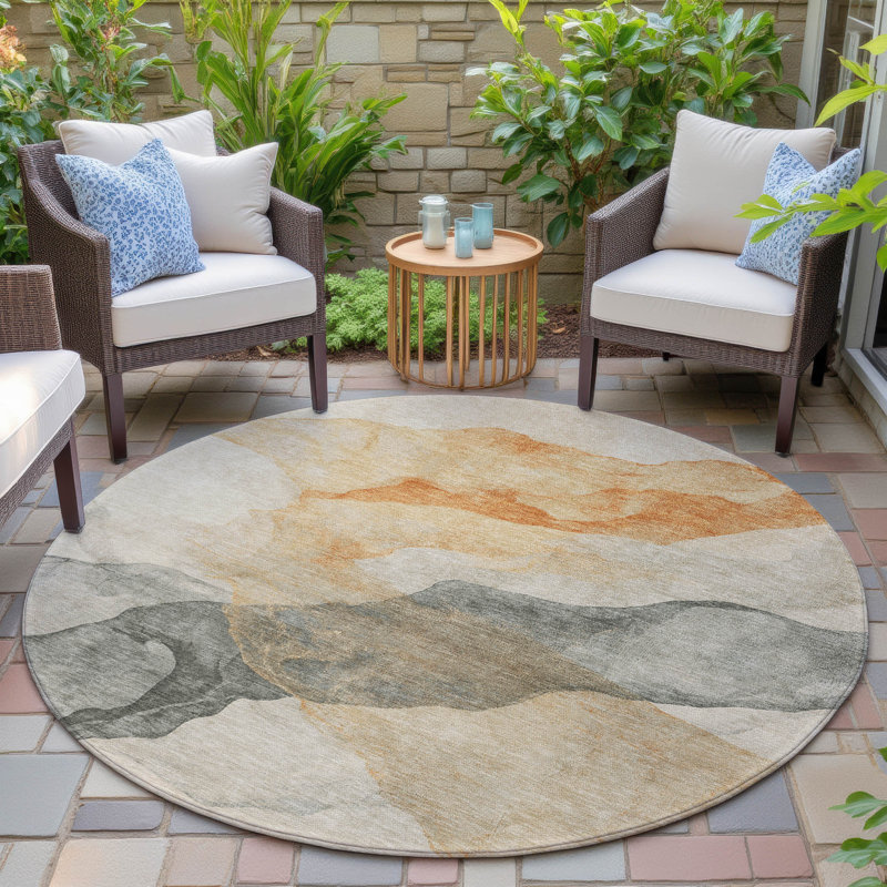 Tapis orange intérieur / extérieur lavable à la machine Xhevrie, Rond 8 pi