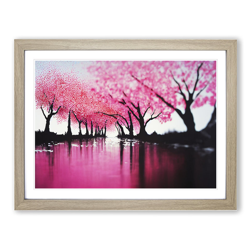 Cherry Blossom Tree Park - Single Picture Frame Painting, 34cm H x 46cm W x 2cm D, Oak