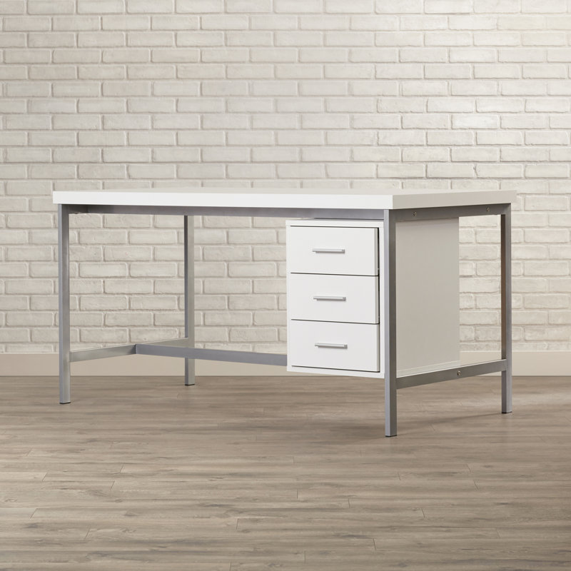 Computer Desk Home Office Laptop Left Right Set-up Storage Drawers 60"L Work Metal, White/Silver