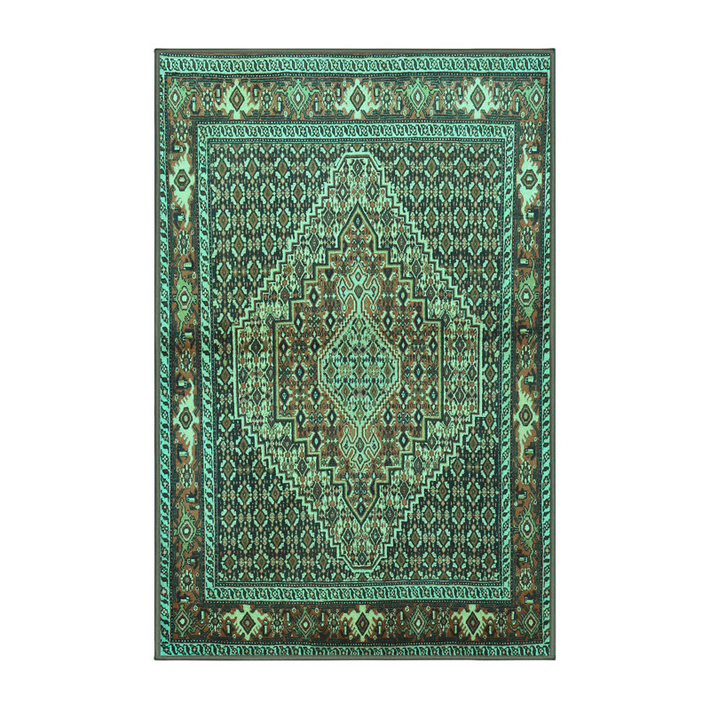 Tapis oriental bleu / brun en chenille / polyester tissé à la machine 6 pi x 9 pi Oriental, Rectangle 6 pi x 9 pi