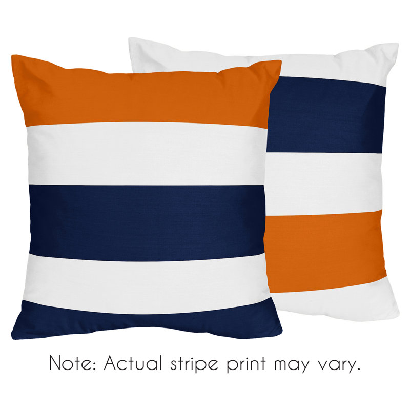 Navy Blue and Orange Striped 18'' Square Throw Pillow Set