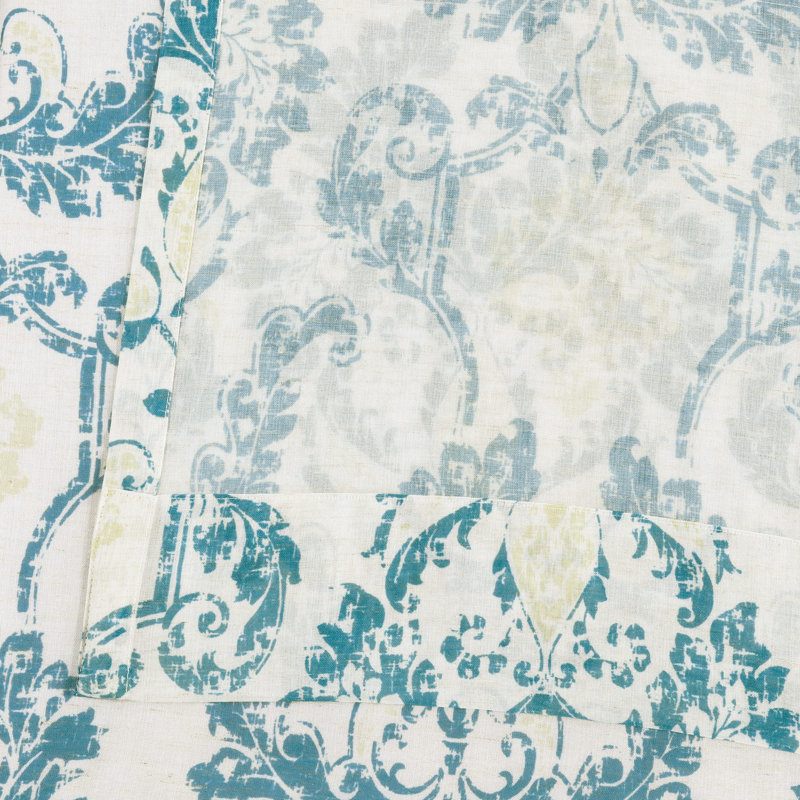 Damask Sheer Single Curtain Panel, 50" W x 84" L, Terrace Teal
