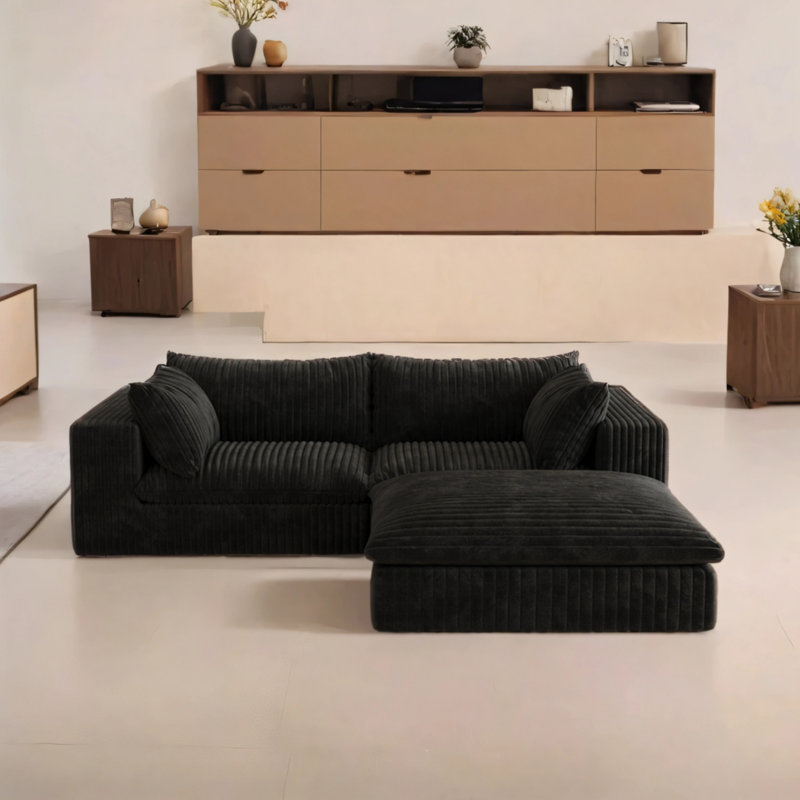 Canapé en velours côtelé prêt à assembler, H 24 po x l 78,7 po x P 78,8 po, Velours côtelé noir