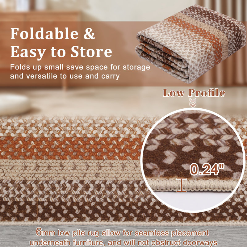 Machine Washable Rug for Living Room Braided Print Non-Slip Area Rug Stain Resistant Carpet for Dining Room Bedroom Nursery Office