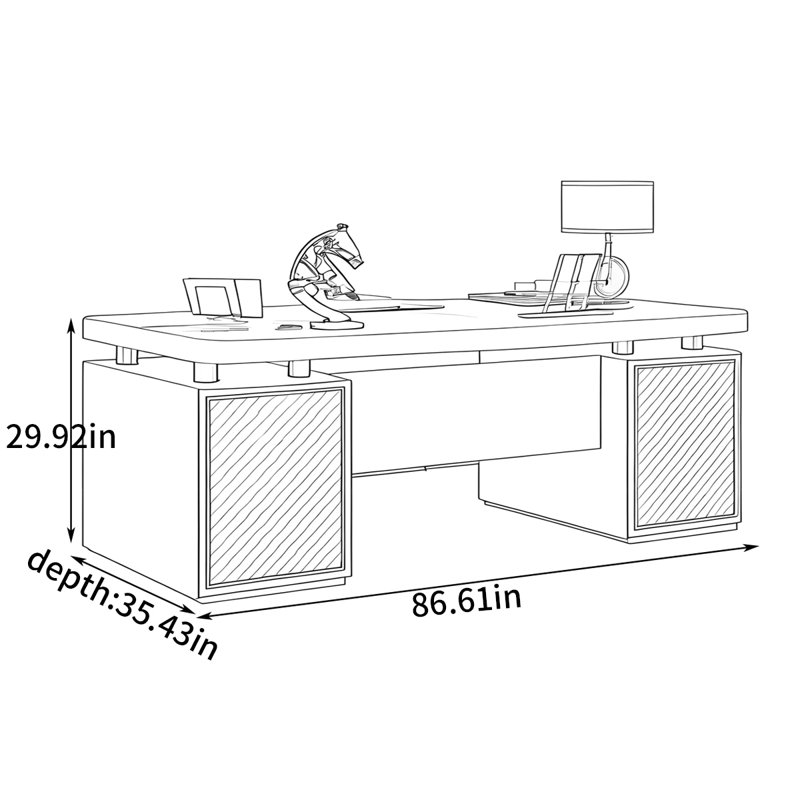 Bureau simple et moderne, H 29,92 po x l 86,61 po x P 35,43 po