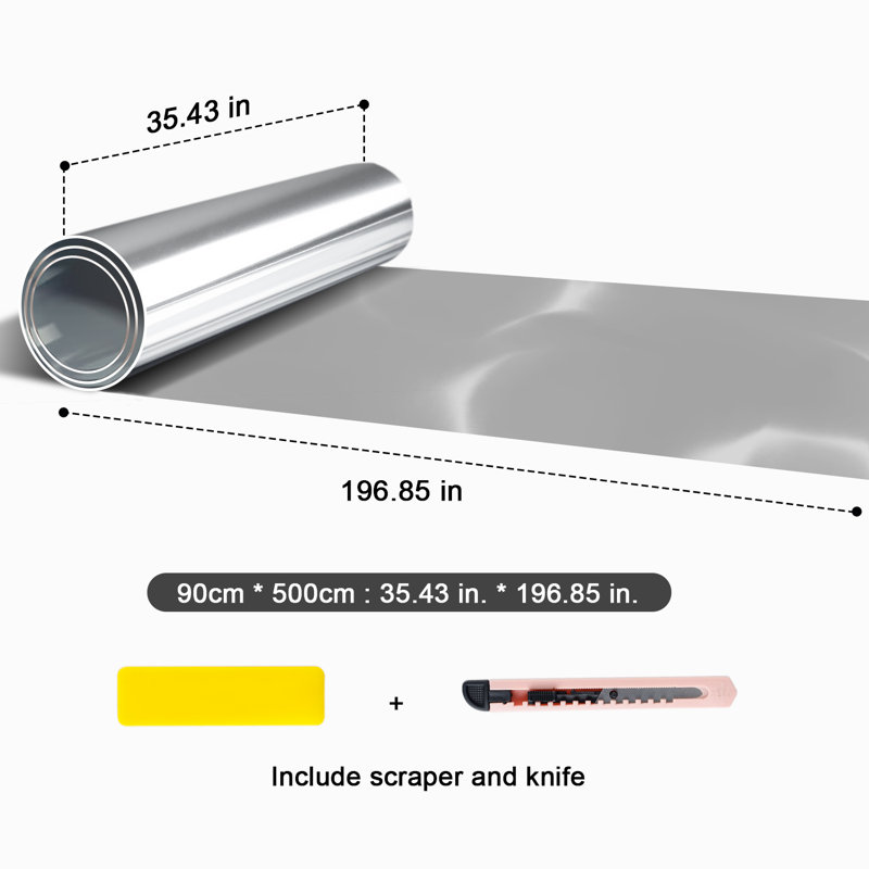 35.43 In. W X 196.85 In. L Window Film, Reflective Sun Blocking, Tinted Window Film, Clings For Daytime Privacy, Silver