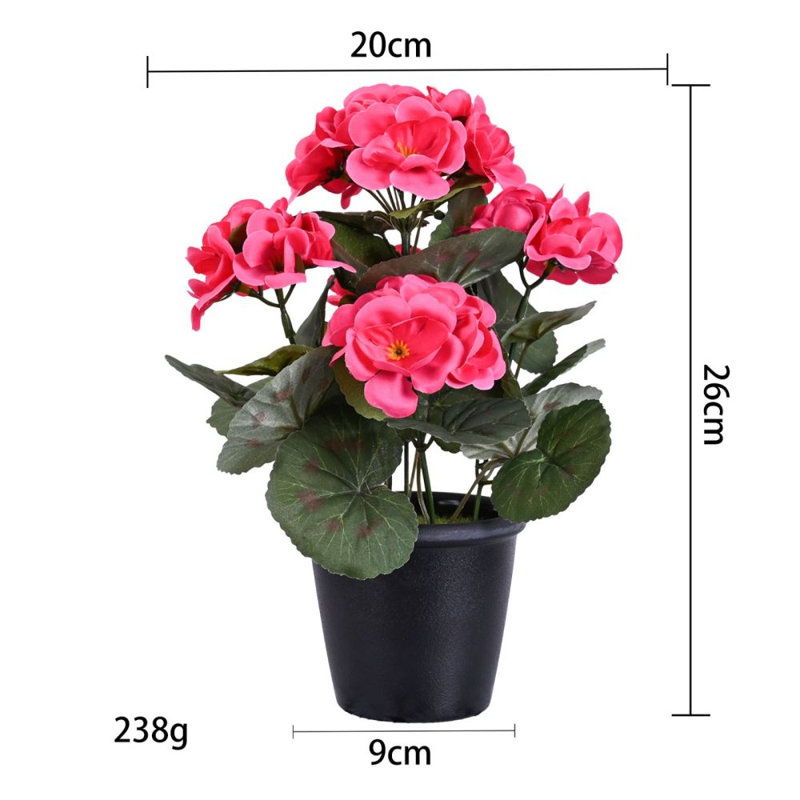 1 géranium artificiel en pot avec bassin, géranium, décoration de fausse fleur pour l'extérieur, décoration de table de bureau de ferme de mariage