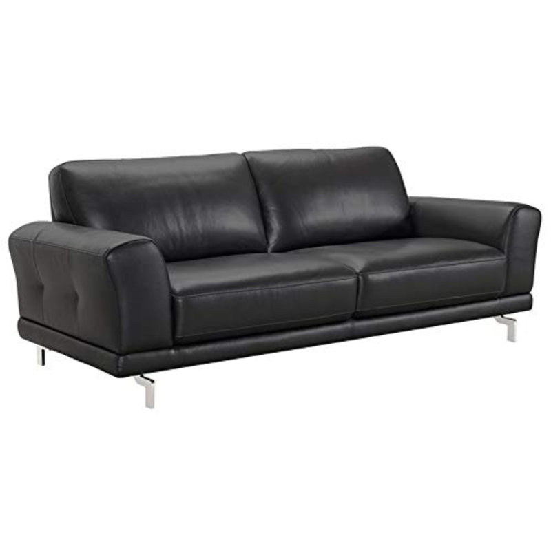 Canapé à accoudoirs arrondis en cuir véritable 87 po Randalholme, Cuir véritable noir