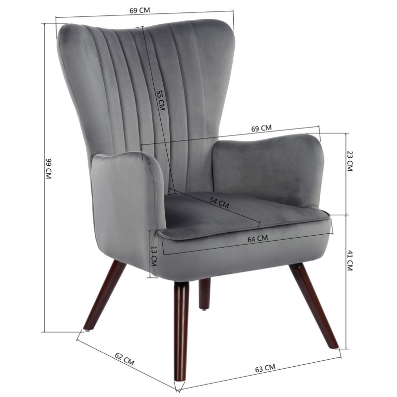 Coleman Velvet Armchair, Dark Wooden, Dark Grey