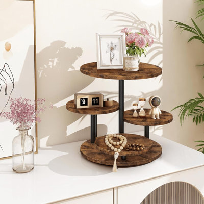 Présentoir à tour de gâteau à 4 étages pour 50 petits gâteaux, présentoir à gâteau en bois rotatif à 360 ° avec plateaux étagés, présentoir à biscuits de style campagnard pour table à dessert pour fête d'anniversaire de mariage