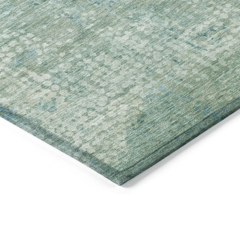 Tapis bleu sarcelle lavable à la machine intérieur / extérieur Xhevrie, Rectangle 10 pi x 14 pi