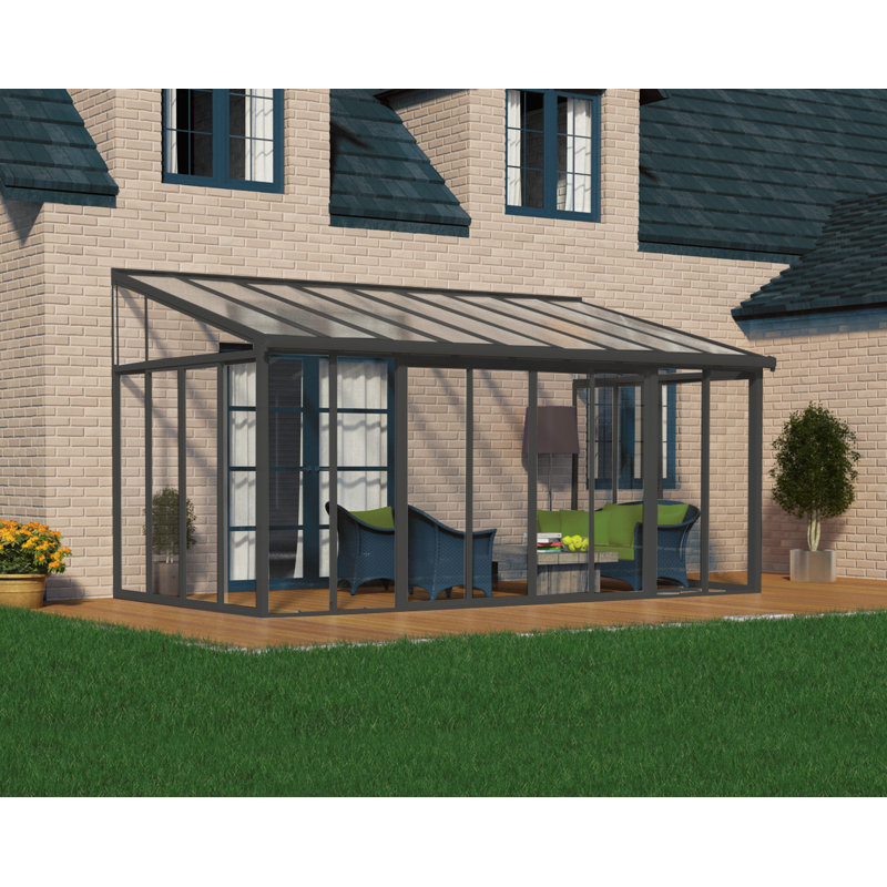 Palram - Canopia SanRemo 10' x 18' Acrylic Aluminum Enclosed Patio Gazebo with Polycarbonate Roof Panel All-Season Outdoor Room in Gray/Diffused Clear