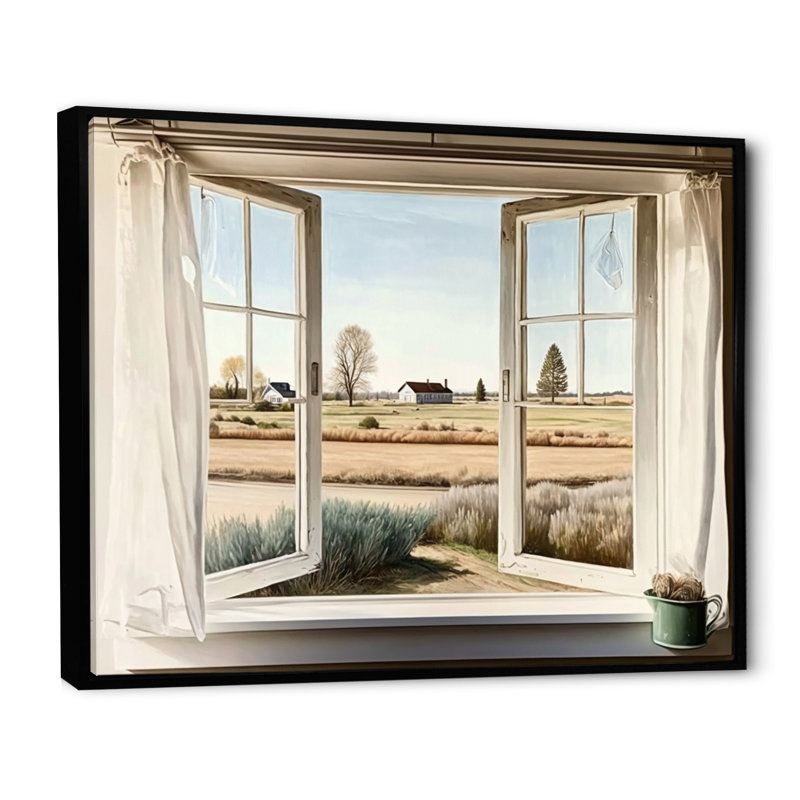 «Window to Landscape Views III - Farm Landscape», art encadré, 24" H x 32" W, Cadre flottant noir