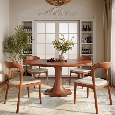 Solid Wood Round Floral Shape Kitchen Dining Table Set With 4/6 Solid Wood Dining Chair Tinisha