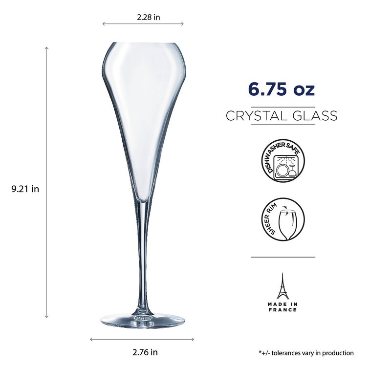 Chef & Sommelier 6 - Piece 6.75oz. Lead Free Crystal Flute Glassware Set