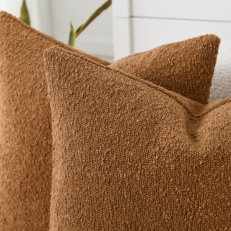 Textured Pillow Covers Textured Boucle Pillow Covers, Earth Yellow, Square 18"