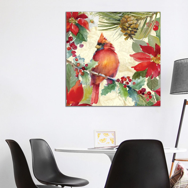 Cardinal And Pinecones Ii by Lanie Loreth - Wrapped Canvas Gallery-Wrapped Canvas, 93.98 cm H x 93.98 cm W x 1.91 cm D