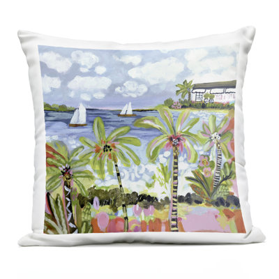 Palm Trees in Bright Sun Outdoor Printed Pillow design by Karen Fields