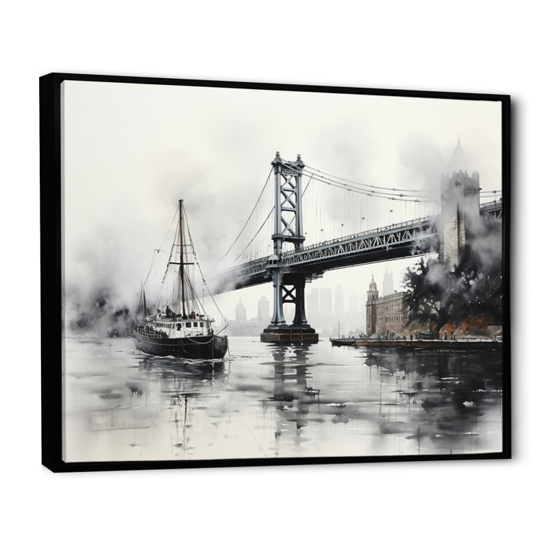 Gray Bridge Urban Suspension III, reproduction d'art sur toile, H 24 po x l 32 po x P 1 po, Cadre flottant noir