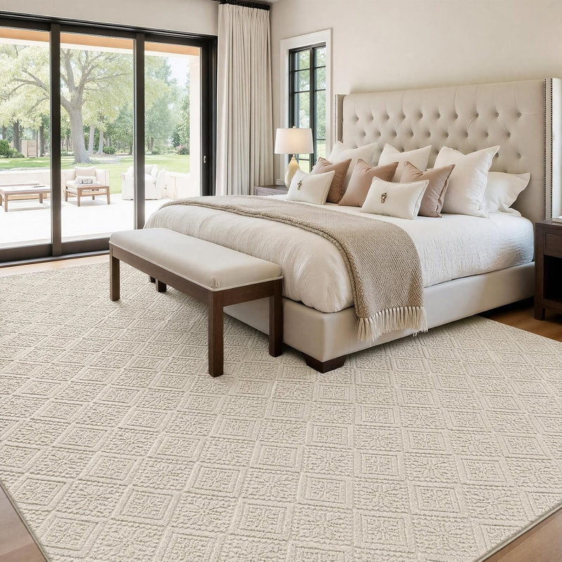 Tapis doux avec motif géométrique en relief, Rectangle 108 po x 144 po