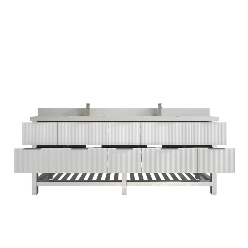 Meuble-lavabo double 84 po avec plateau Catalina, Quartz de Carrare