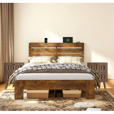 3-Piece King Bedroom Set with LED and Charging Station, 1200lbs Weight Capacity