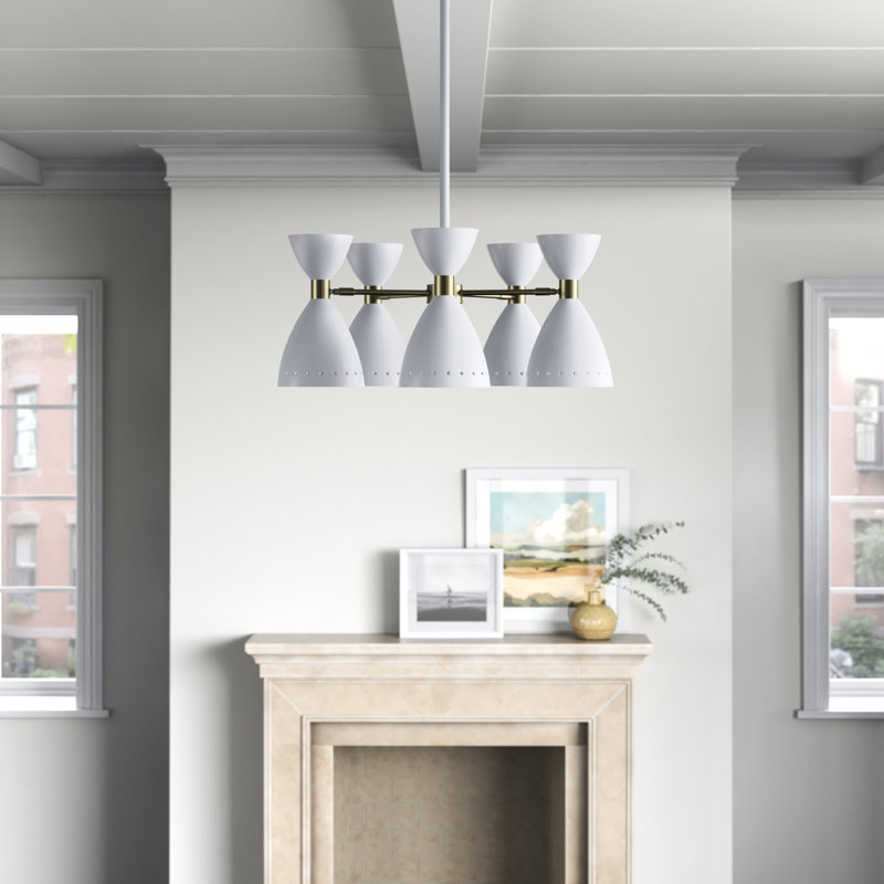 Bimini 5-Light Metal Geometric Shaded Chandelier, White