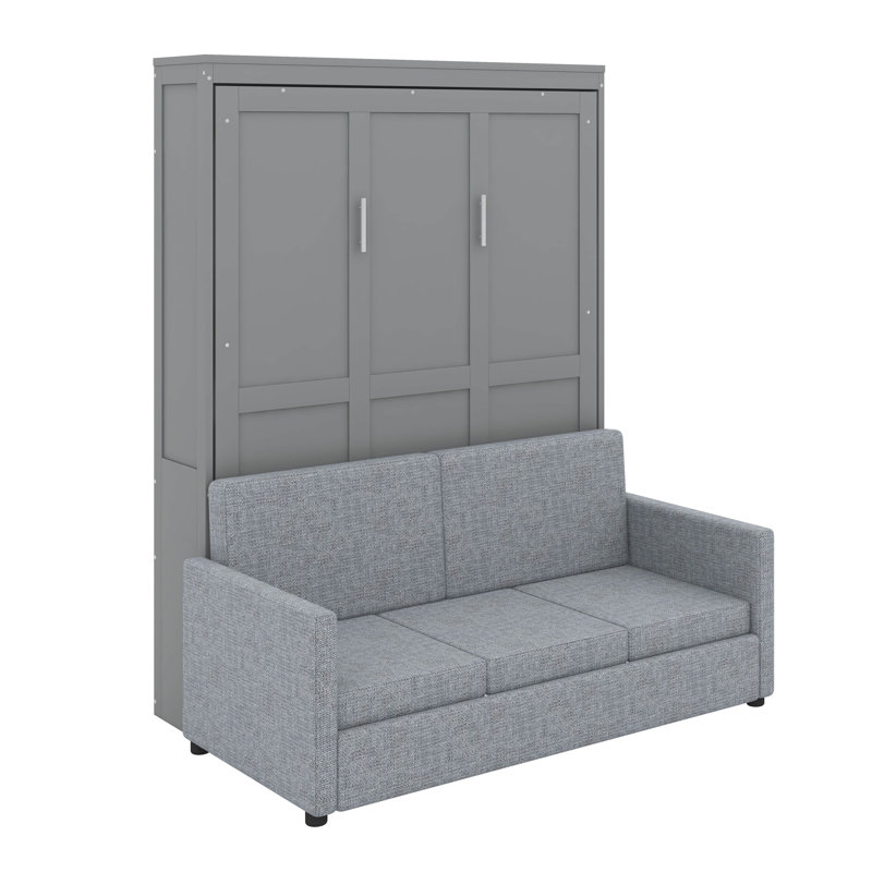 Lit escamotable mural avec coussin Kiora, Gris, Grand