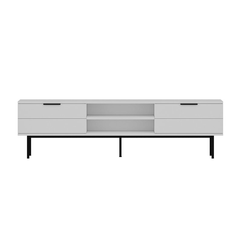 Meuble télé moderne blanc de 70,9 po x 19,7 po x 11,6 po | 100% panneau de particules enduit de mélamine, épaisseur: 0,7 pouce | Conception scandinave, élégante et élégante pour le salon et les espaces de divertissement, durable et fonctionnelle