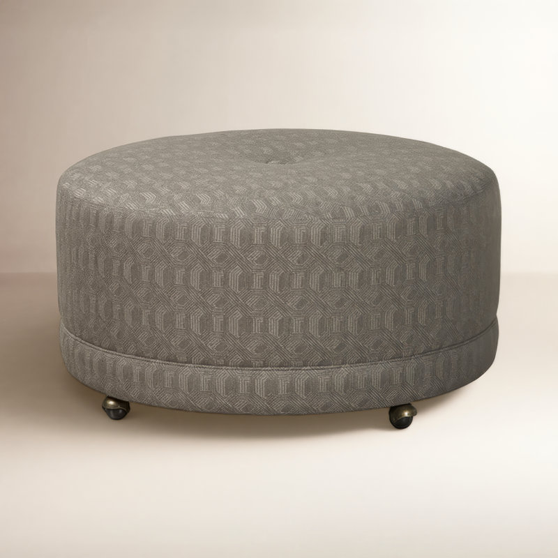 Kayla 37'' Wide Round Geometric Cocktail Ottoman, Ida Light Gray