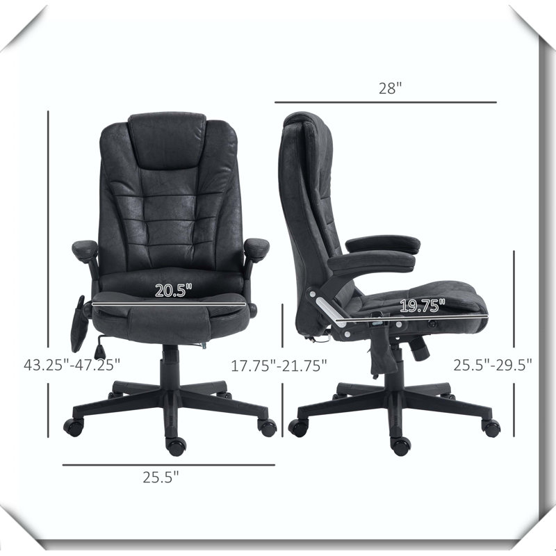 High Back Executive Office Chair Reclining Padded Armrests Remote Adjustable Height, Polyester, Black