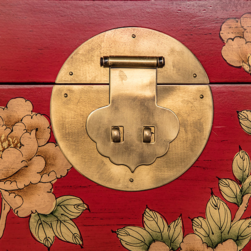 Hand-Painted Red Solid Wood Small Accent Trunk