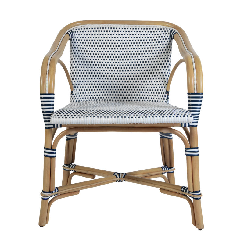 Portofino 18.75 in. Seat Height Rattan Arm Chair, White & Gray, White/Blue
